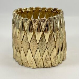Jewel Mint EX-Wide Yellow Gold Elephant Skin Textured Stretch Cuff Bracelet